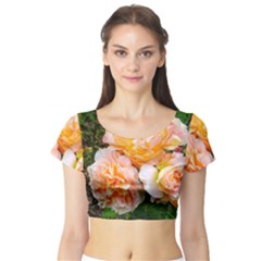 Bunch Of Orange And Pink Roses Short Sleeve Crop Top by okhismakingart