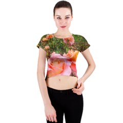 Pink Rose Field Crew Neck Crop Top by okhismakingart