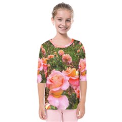 Pink Rose Field Kids  Quarter Sleeve Raglan Tee