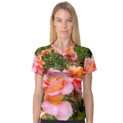 Pink Rose Field V-Neck Sport Mesh Tee