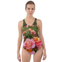 Pink Rose Field Cut-Out Back One Piece Swimsuit