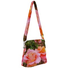 Pink Rose Field Zipper Messenger Bag