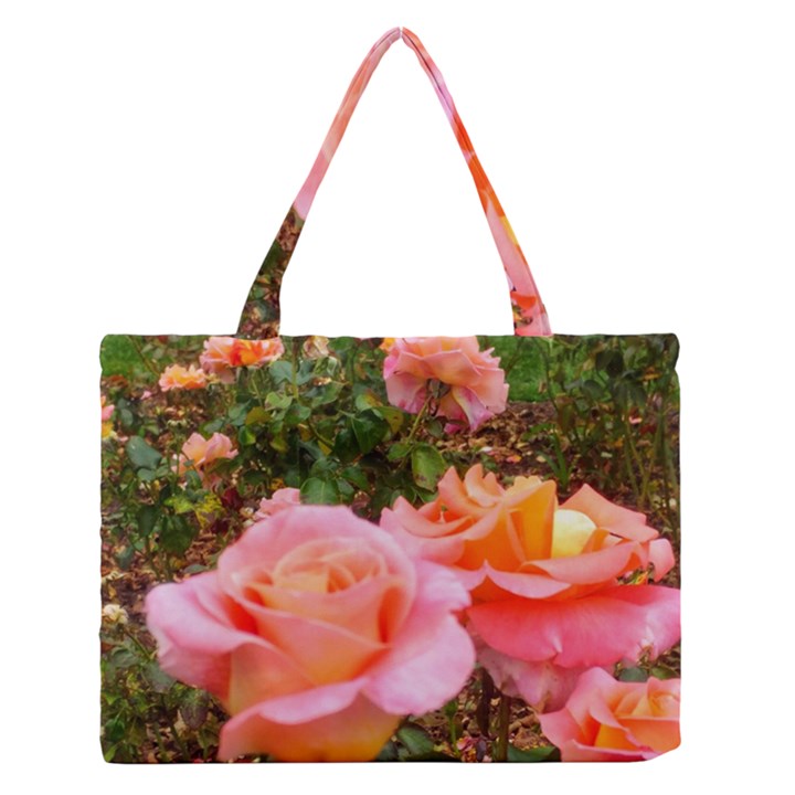 Pink Rose Field Zipper Medium Tote Bag