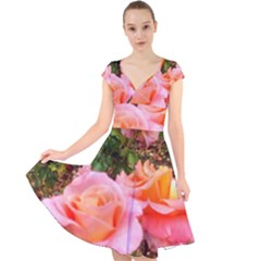 Pink Rose Field Cap Sleeve Front Wrap Midi Dress