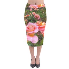 Pink Rose Field Velvet Midi Pencil Skirt