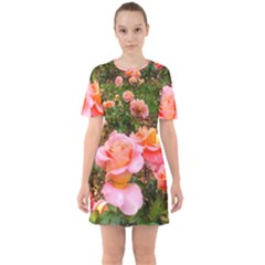 Pink Rose Field Sixties Short Sleeve Mini Dress