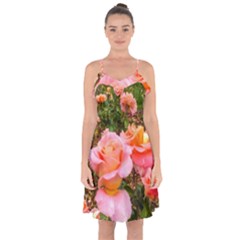 Pink Rose Field Ruffle Detail Chiffon Dress