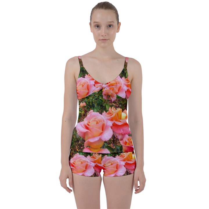 Pink Rose Field Tie Front Two Piece Tankini