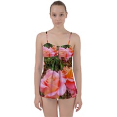 Pink Rose Field Babydoll Tankini Set