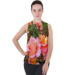 Pink Rose Field Mock Neck Chiffon Sleeveless Top