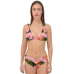 Pink Rose Field Double Strap Halter Bikini Set