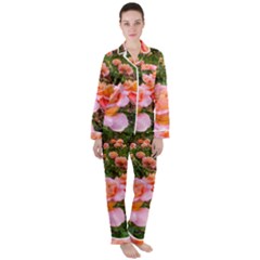 Pink Rose Field Satin Long Sleeve Pyjamas Set