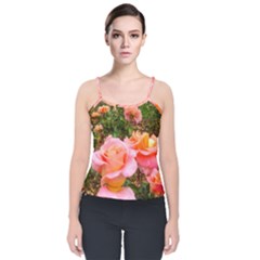 Pink Rose Field Velvet Spaghetti Strap Top