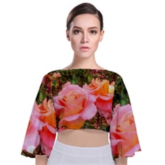 Pink Rose Field Tie Back Butterfly Sleeve Chiffon Top