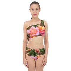 Pink Rose Field Spliced Up Two Piece Swimsuit