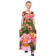 Pink Rose Field Kids  Short Sleeve Maxi Dress