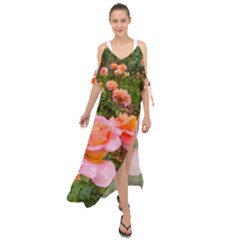 Pink Rose Field Maxi Chiffon Cover Up Dress