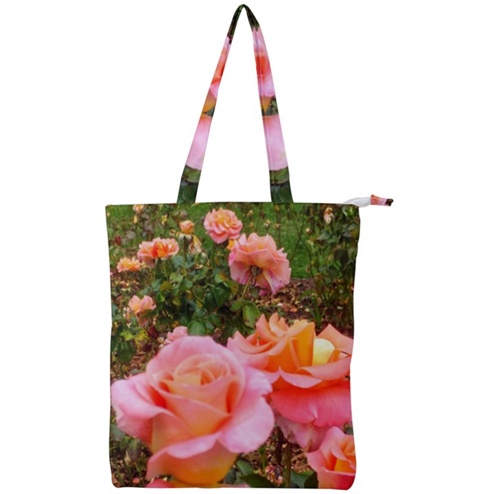 Pink Rose Field Double Zip Up Tote Bag