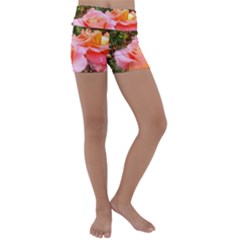 Pink Rose Field Kids  Lightweight Velour Yoga Shorts