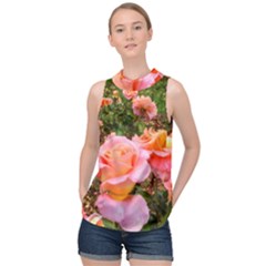 Pink Rose Field High Neck Satin Top