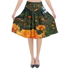 Orange Rose Field Flared Midi Skirt by okhismakingart