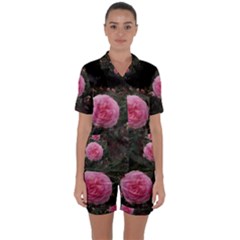 Pink Rose Field Ii Satin Short Sleeve Pyjamas Set by okhismakingart