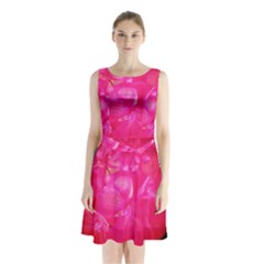 Single Geranium Blossom Sleeveless Waist Tie Chiffon Dress
