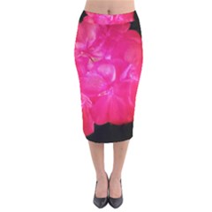 Single Geranium Blossom Velvet Midi Pencil Skirt