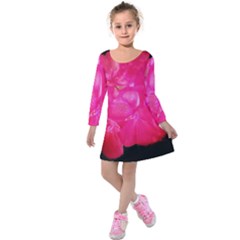 Single Geranium Blossom Kids  Long Sleeve Velvet Dress