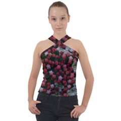 Floral Stars Cross Neck Velour Top