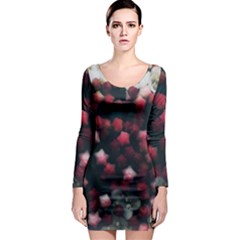 Floral Stars -dark Red Long Sleeve Bodycon Dress