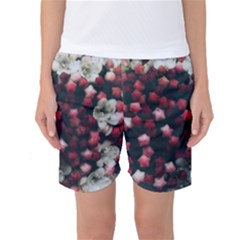 Floral Stars -dark Red Women s Basketball Shorts by okhismakingart