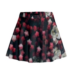 Floral Stars -dark Red Mini Flare Skirt