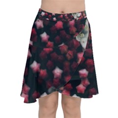 Floral Stars -dark Red Chiffon Wrap Front Skirt