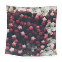 Floral Stars -dark Red Square Tapestry (large)