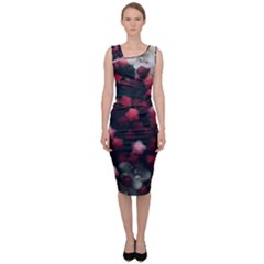 Floral Stars -dark Red Sleeveless Pencil Dress by okhismakingart