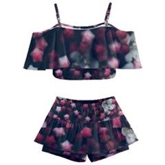 Floral Stars -dark Red Kids  Off Shoulder Skirt Bikini by okhismakingart