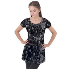Floral Stars -black And White Puff Sleeve Tunic Top