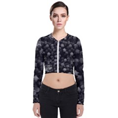 Floral Stars -black And White Long Sleeve Zip Up Bomber Jacket