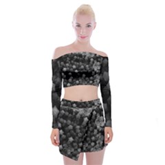Floral Stars -black And White Off Shoulder Top With Mini Skirt Set