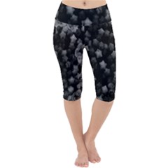 Floral Stars -black And White, High Contrast Lightweight Velour Cropped Yoga Leggings