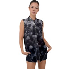 Floral Stars -black And White, High Contrast Sleeveless Chiffon Button Shirt