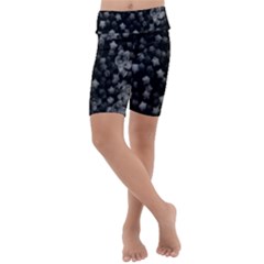 Floral Stars -black And White, High Contrast Kids  Lightweight Velour Cropped Yoga Leggings