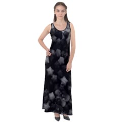 Floral Stars -black And White, High Contrast Sleeveless Velour Maxi Dress