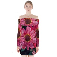 Three Dripping Flowers Long Sleeve Off Shoulder Dress by okhismakingart