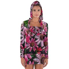 Pink Asters Long Sleeve Hooded T-shirt