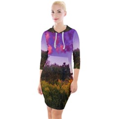 Purple Afternoon Quarter Sleeve Hood Bodycon Dress by okhismakingart