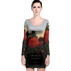 Rose Landscape Long Sleeve Bodycon Dress