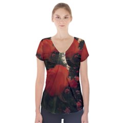 Rose Landscape Short Sleeve Front Detail Top