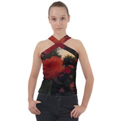 Rose Landscape Cross Neck Velour Top